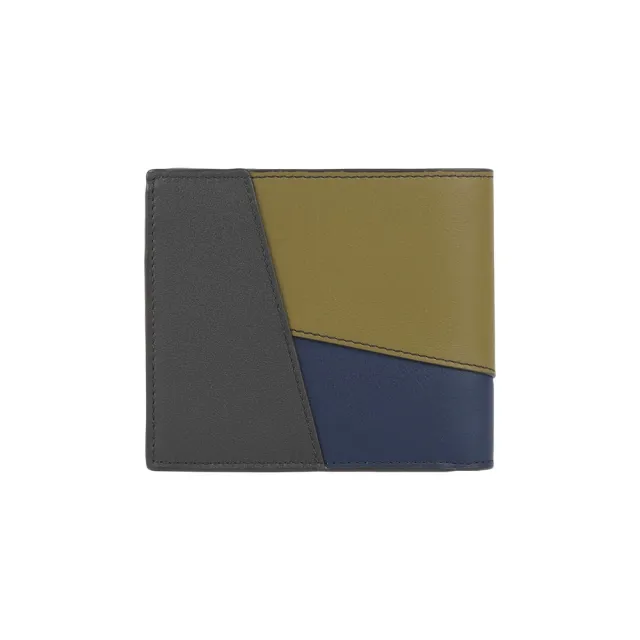 【LOEWE 羅威】Puzzle 拼色縫線小牛皮對開8卡短夾(橄欖綠/深棕)