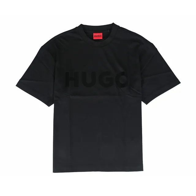 【HUGO BOSS】HUGO BOSS 反光裝飾LOGO純棉OVERSIZED短袖T恤(男款/黑)