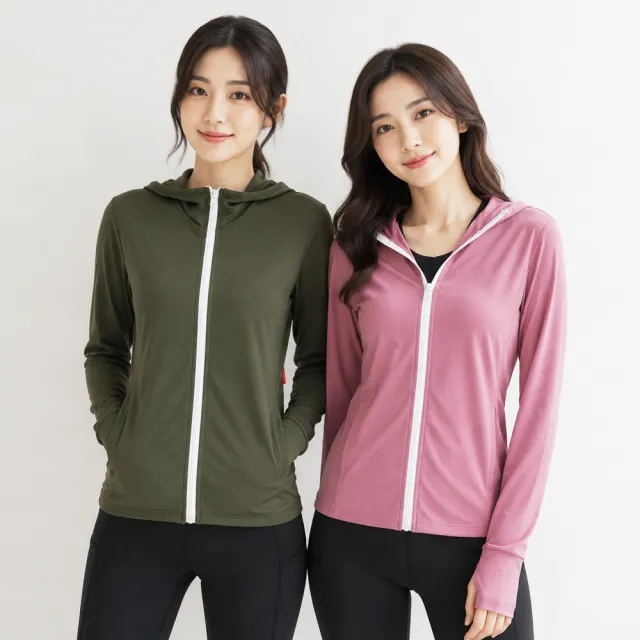 【遊遍天下】MIT台灣製女款抗UV防曬涼感排濕排汗露指連帽外套(S-5L大尺碼)