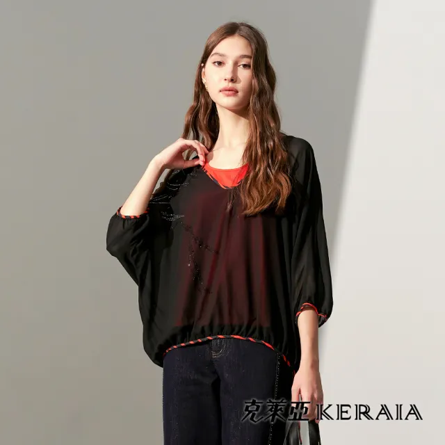 【KERAIA 克萊亞】暮橘交織斑馬紋幾何造型上衣(四款)