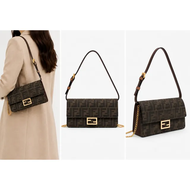 【FENDI 芬迪】Baguette 棕色FF布料 肩背包