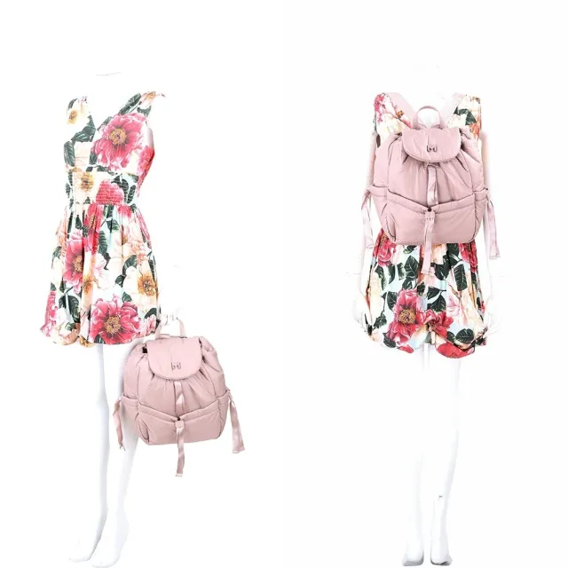 【MaxMara】父親節送禮精選 MARELLA OGAM M字空氣感緞帶束口尼龍後背包(粉紅色 義大利精品時裝集團)