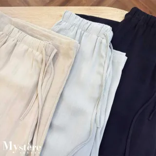 【my stere 我的時尚秘境】輕薄柔軟棉麻綁帶寬褲 三色 寬褲 垂墜寬褲 口袋寬褲 鬆緊寬褲 休