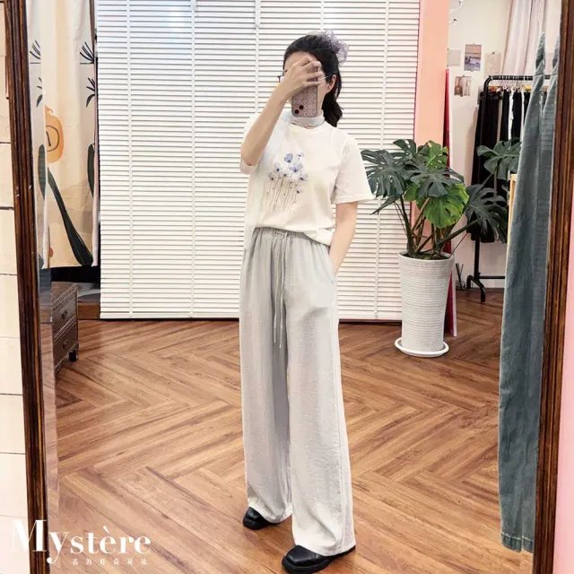 【my stere 我的時尚秘境】輕薄柔軟棉麻綁帶寬褲 三色 寬褲 垂墜寬褲 口袋寬褲 鬆緊寬褲 休