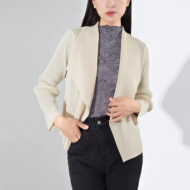 【巴黎精品】三宅風皺褶衣服上衣外套(摺衣壓褶高級感褶皺機裡翻領開衫折衣女外套3色n1jq13)