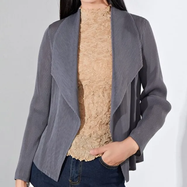【巴黎精品】三宅風皺褶衣服上衣外套(摺衣壓褶高級感褶皺機裡翻領開衫折衣女外套3色n1jq13)
