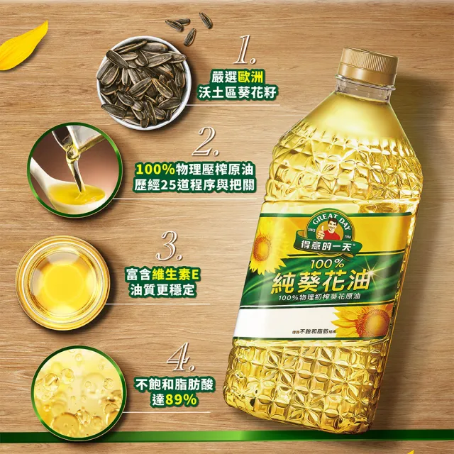 【得意的一天】100%葵花油2L/瓶 (唯一通過3項國際食品品質認證)