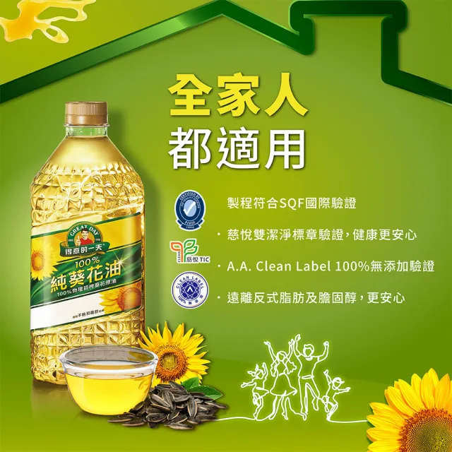 【得意的一天】100%葵花油2L/瓶 (唯一通過3項國際食品品質認證)
