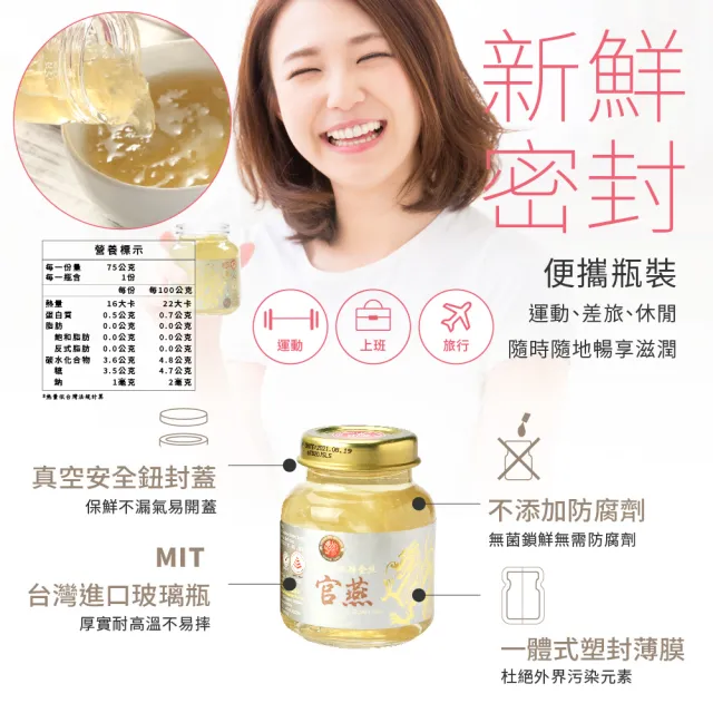 【Dragon Brand 龍標燕窩】金絲官燕低糖燕窩 75g x6瓶裝（盒）新加坡製造原裝進口 SGS國際食品安全認證