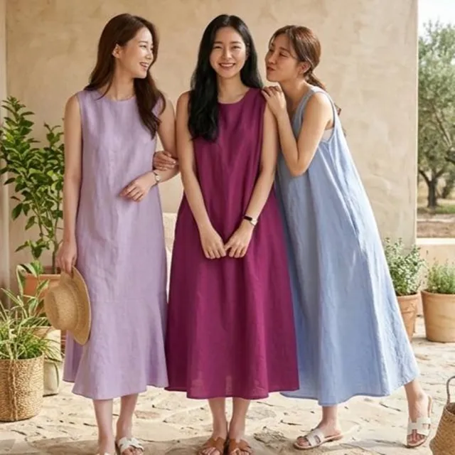 【米蘭精品】多款現貨出清 洋裝無袖連身裙大尺碼女裝連衣裙(亞麻棉麻休閒長裙顯瘦魚尾女裙子多款74kf18)
