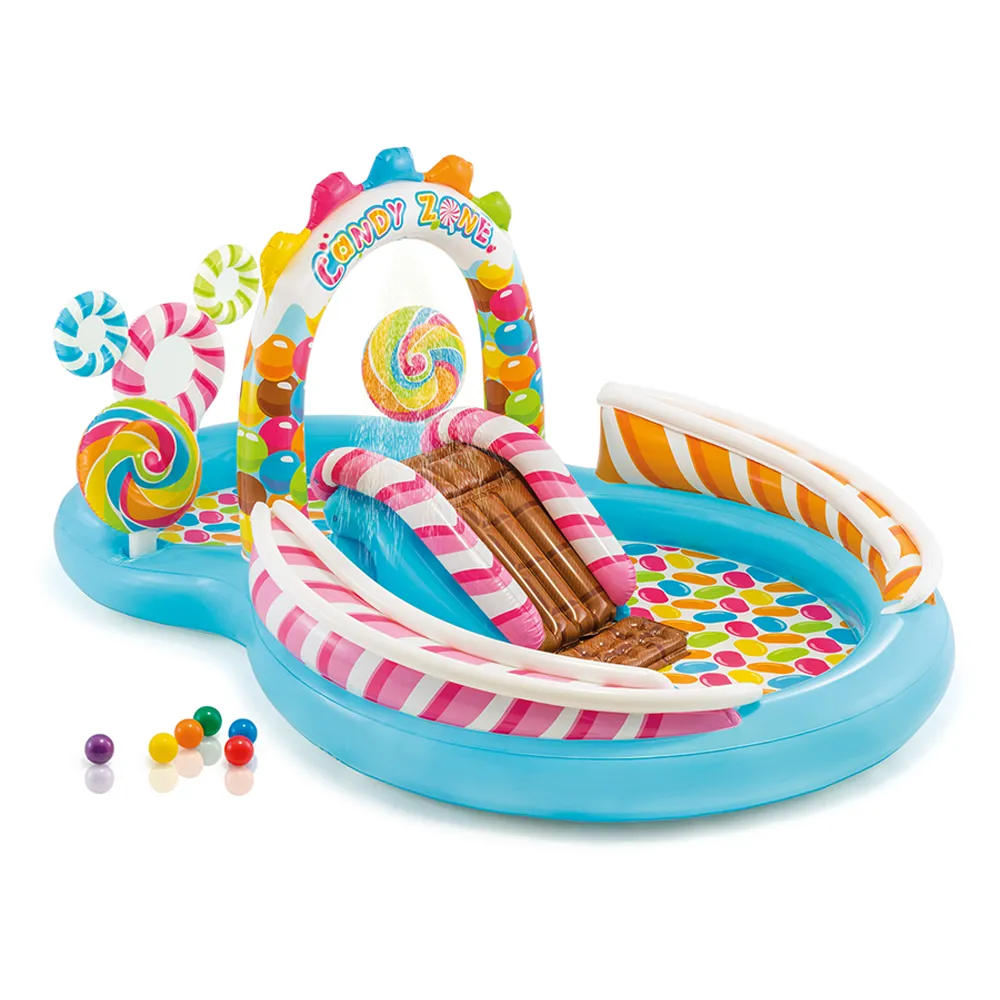 【INTEX】盒損全新福利品出清-糖果屋戲水游泳池滑水道295x191x130cm_374L 適用3歲+(57149)