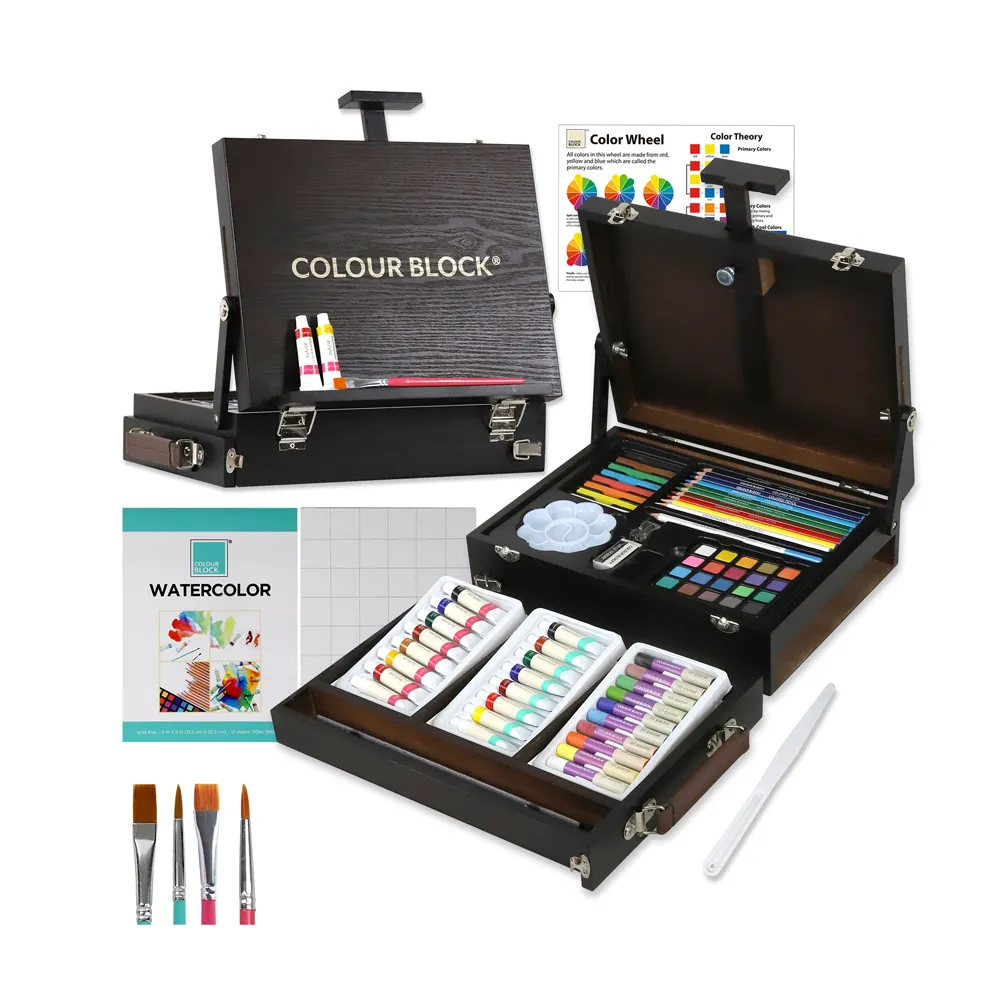 【COLOUR BLOCK】畫架型多媒材木盒組 收納畫具二合一 兒童禮物 春遊寫生(畫架收納木盒)