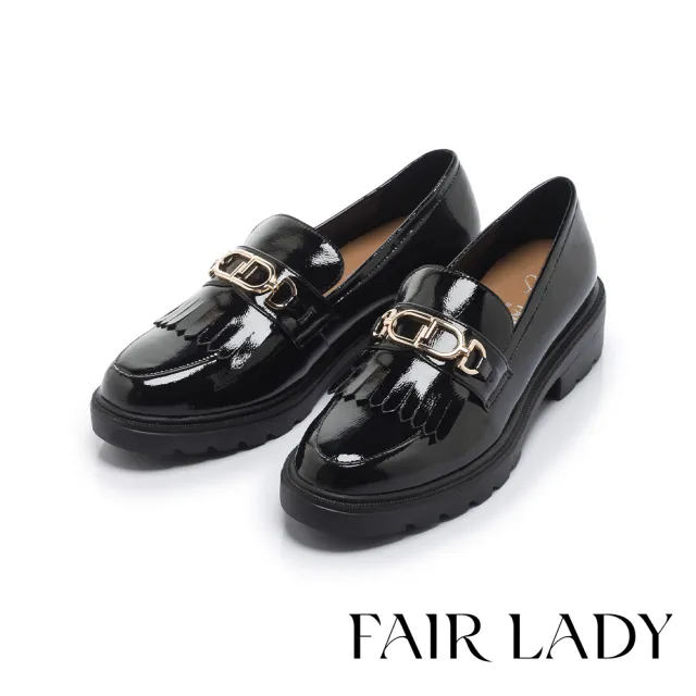 【FAIR LADY】品牌經典 小時光 復古流蘇軟漆皮厚底樂福鞋(漆黑/553064 女鞋)