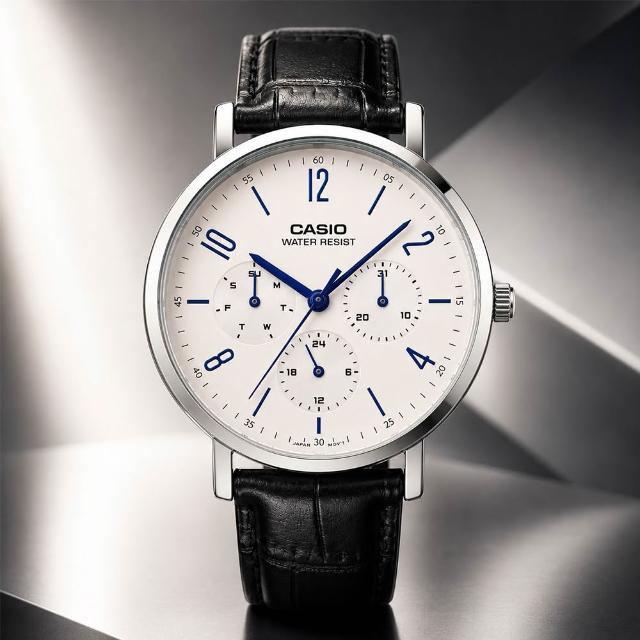 【CASIO 卡西歐】MTP-VT06L-7B 簡約三眼與纖薄設計 男士時尚皮革指針腕錶