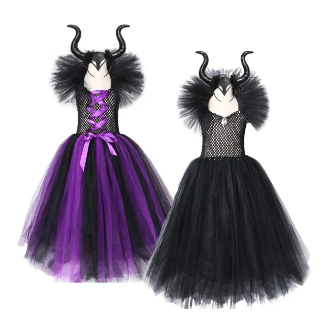 【橘魔法】黑魔女紗裙洋裝+髮箍 套裝 女童 大童 兒童 童裝 萬聖節服裝 造型服 戲劇 表演 角色扮演