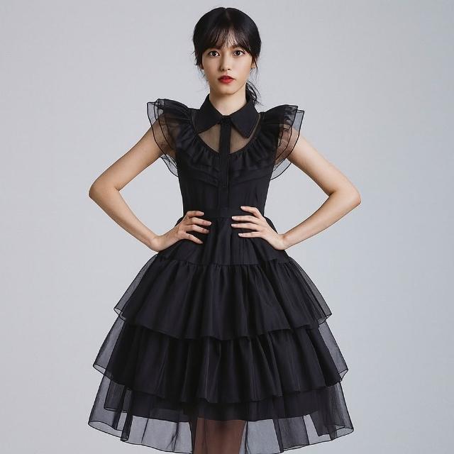 【橘魔法】大人 黑紗公主禮服裙 女 大童 親子 萬聖節服裝 蛋糕裙 長洋裝 無袖洋裝 禮服 星期三 角色扮演