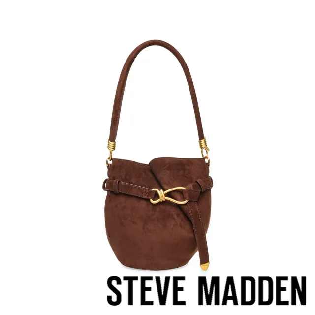 【steve madden】時尚雙帶扣手提水桶包BKARLEY(絨棕色)