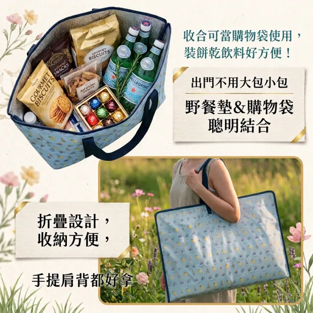 【PETER RABBIT 比得兔】多功能 鋁箔 保溫野餐墊保冷機能 收納袋 休閒野餐墊(春遊、旅行、野餐)