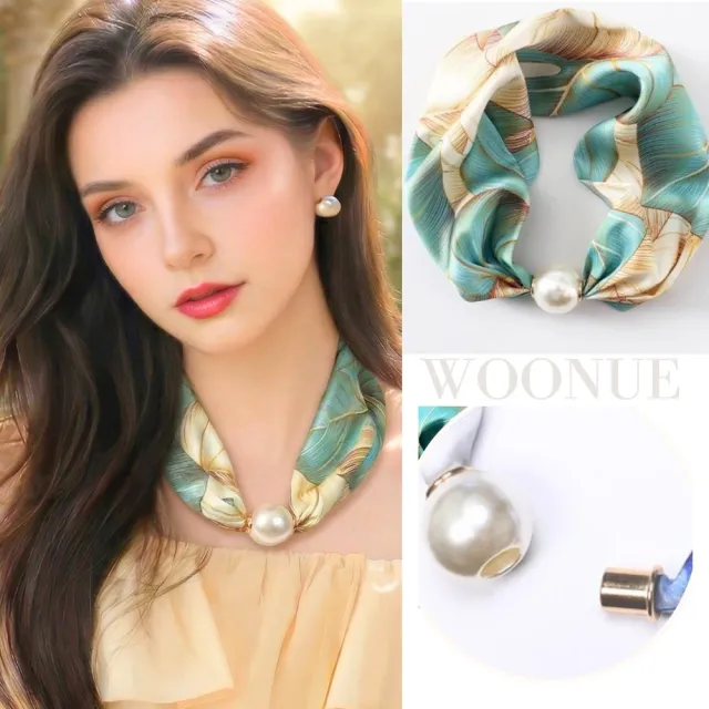 【WOONUE】貴婦高級磁扣絲巾項鍊珍珠樣式絲綢質感領巾圍巾項鍊(送禮母親節老婆媽媽女友閨蜜朋友姐妹禮物)