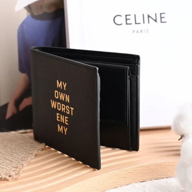 【CELINE】簡約燙金LOGO防刮小牛皮4卡零錢短夾(黑)