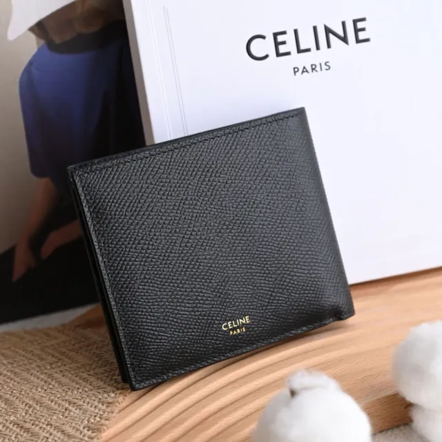 【CELINE】簡約燙金LOGO防刮小牛皮4卡零錢短夾(黑)