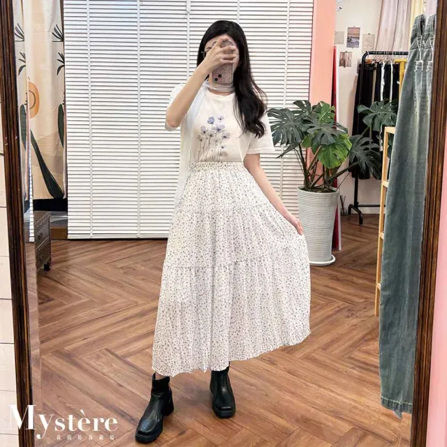 【my stere 我的時尚秘境】氣質小碎花長裙 三色 蛋糕裙 碎花裙 花裙 韓系長裙 日系長裙 氣 