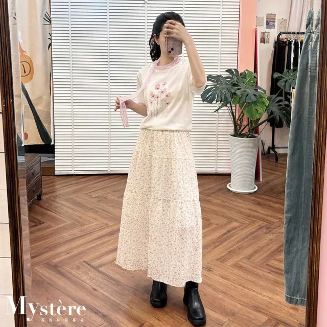 【my stere 我的時尚秘境】氣質小碎花長裙 三色 蛋糕裙 碎花裙 花裙 韓系長裙 日系長裙 氣 