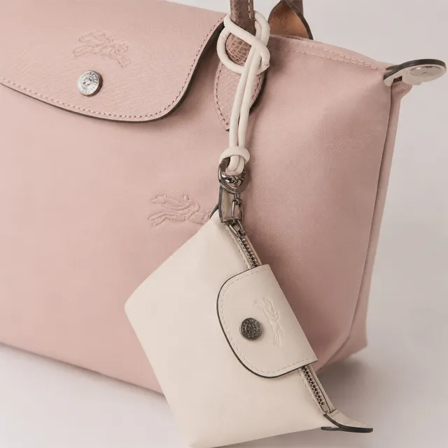 【LONGCHAMP】粉色 牛皮 掛繩零錢包