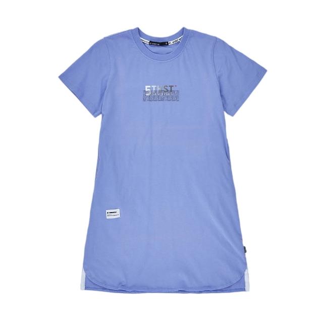 【5th STREET】女裝 短袖 短t 上衣 t恤 TEE 長版 連身裙 兩穿 棉質 藍色(570810)