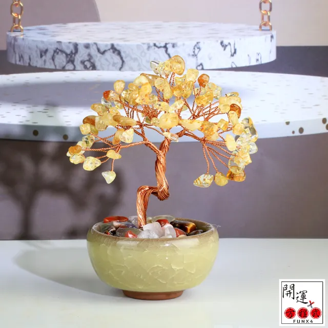 【開運方程式】水晶招財樹水晶簇花一入陶瓷聚寶盆(紫水晶黃水晶粉晶發財樹/財位/禮盒送禮開運/入厝禮)