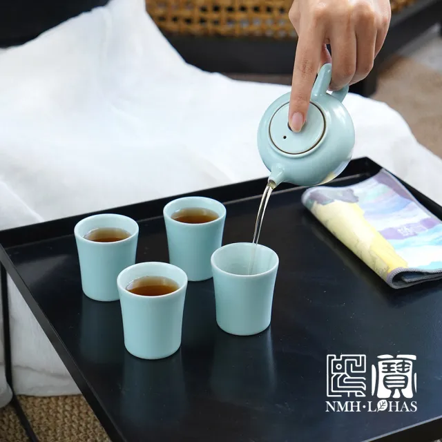 【LohasPottery 陸寶】太魯閣之美茶組-天青色(一壺四杯配茶巾 欣賞馬白水大師畫作魅力)