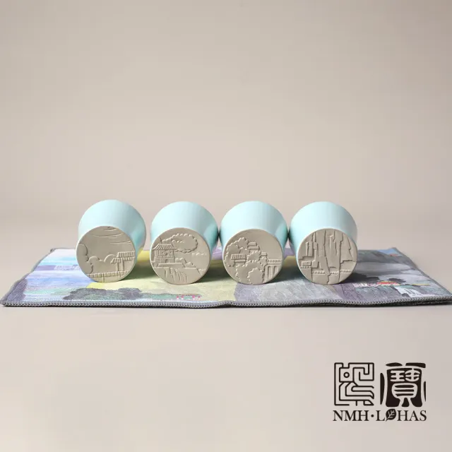 【LohasPottery 陸寶】太魯閣之美茶組-天青色(一壺四杯配茶巾 欣賞馬白水大師畫作魅力)
