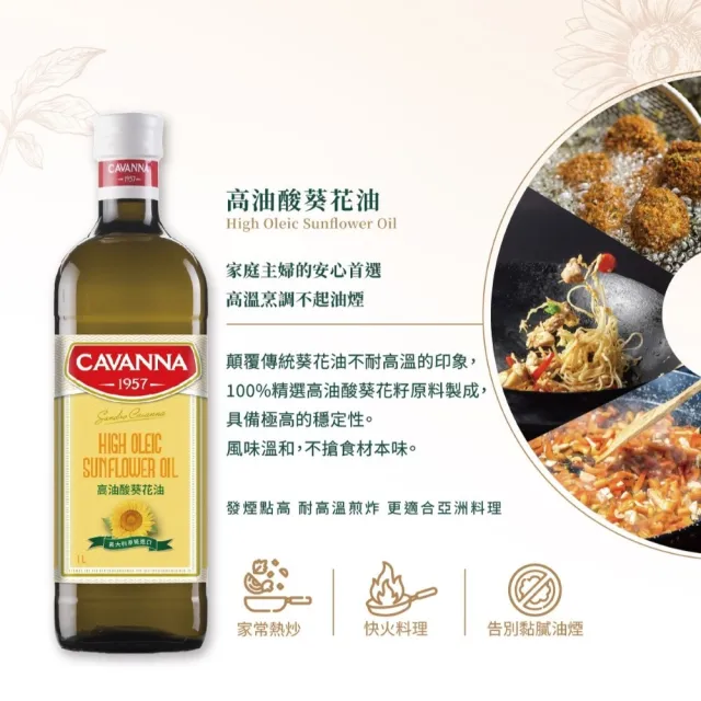 【CAVANNA】義大利康萬納高油酸葵花油1L