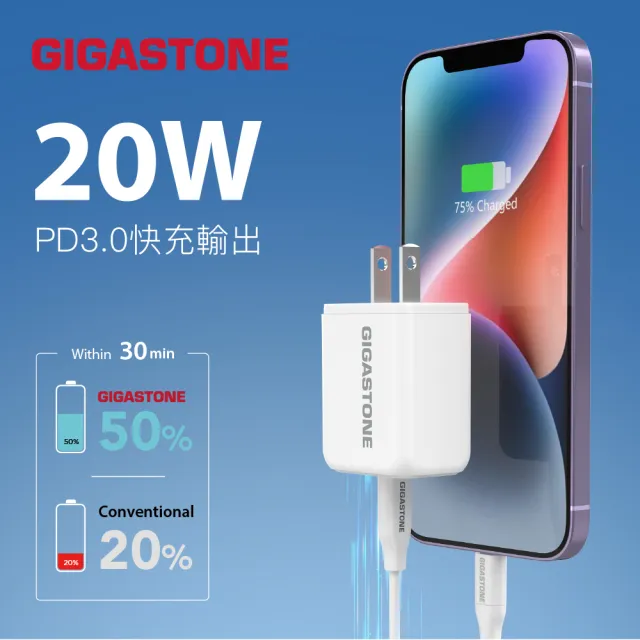 【Gigastone 立達國際】20W雙孔急速快充充電器 + Type-C to C 60W充電線組合(iPhone 15以上/安卓手機適用)