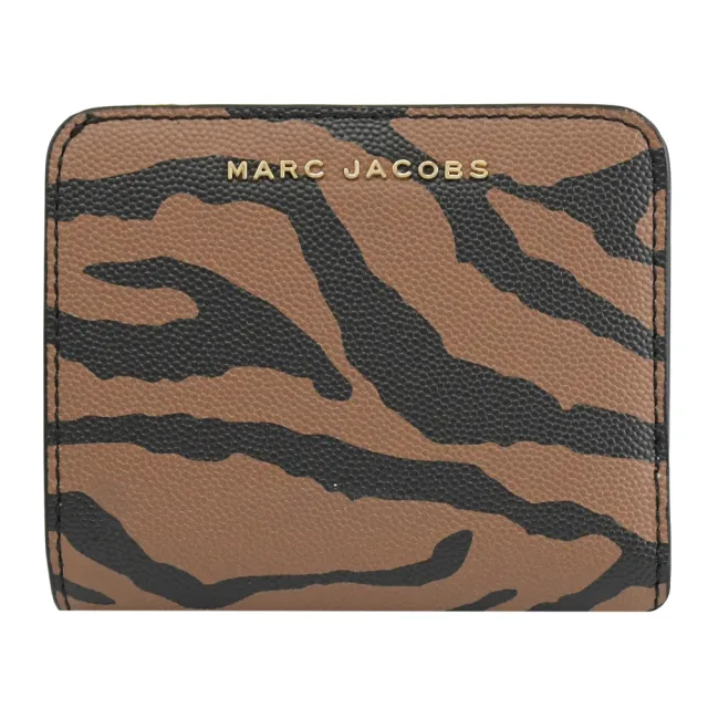 【MARC JACOBS】金屬浮雕LOGO虎紋雙面扣式拉鍊零錢短夾(咖)