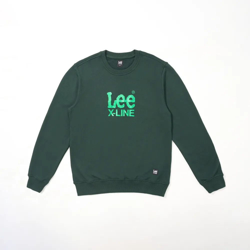 【Lee】男裝 長袖厚T / 燙字 大LOGO印花 森林綠 標準版型 / X-LINE 系列(LL220402736)