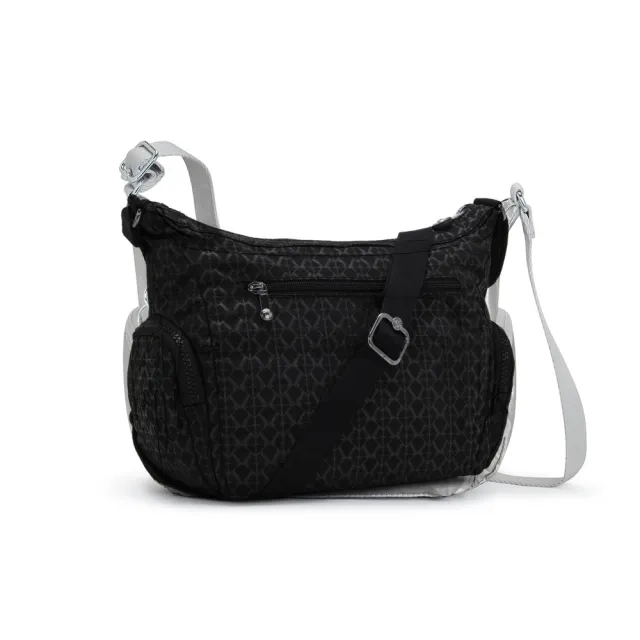 【KIPLING】『牛角包』經典黑菱格紋印花多袋實用側背包-GABBIE S