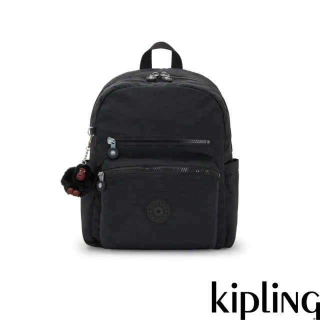 【KIPLING】率性曜石黑雙前袋後背包-JUDY M