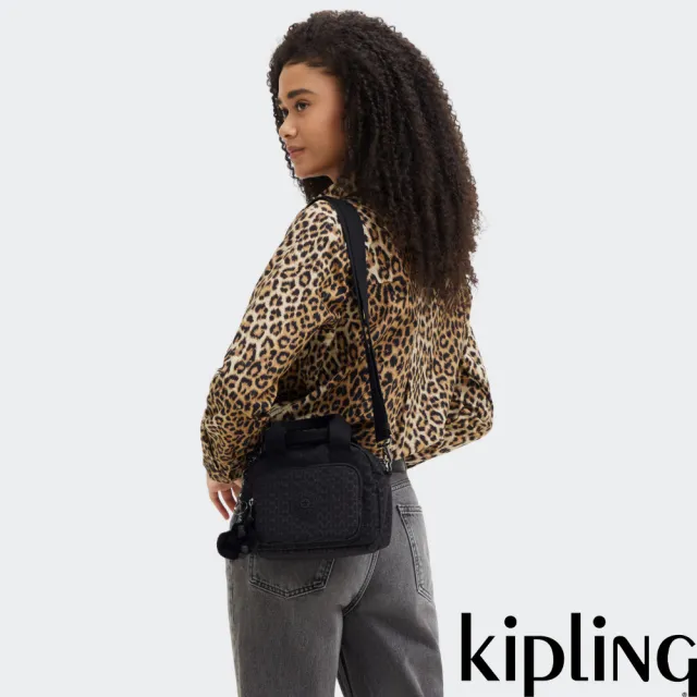 【KIPLING】經典黑菱格紋印花輕巧手提斜背兩用包-DEFEA MINI 女包