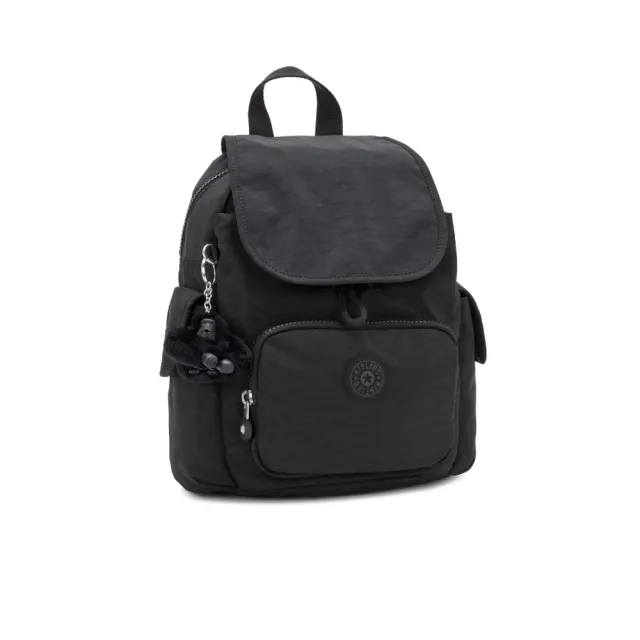 【KIPLING】『猴子包』曜岩黑品牌經典圓標拉鍊掀蓋後背包-CITY PACK MINI 女包