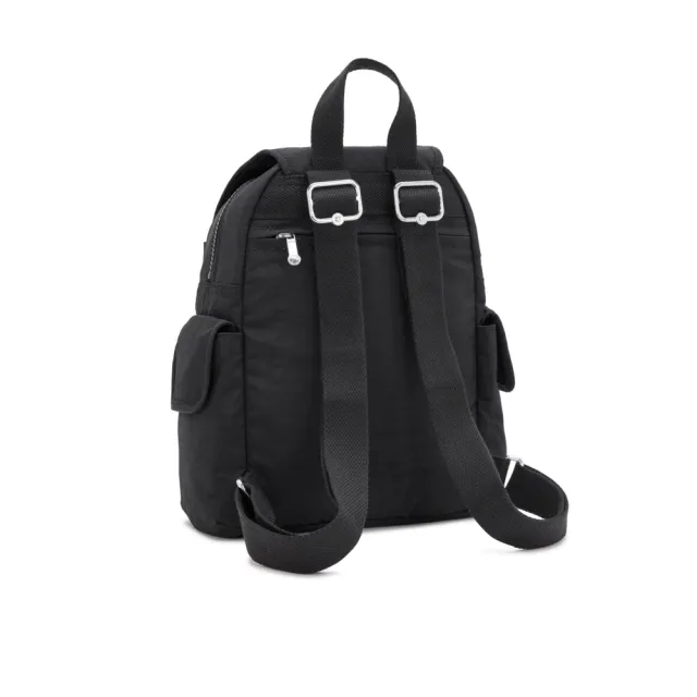 【KIPLING】『猴子包』曜岩黑品牌經典圓標拉鍊掀蓋後背包-CITY PACK MINI 女包