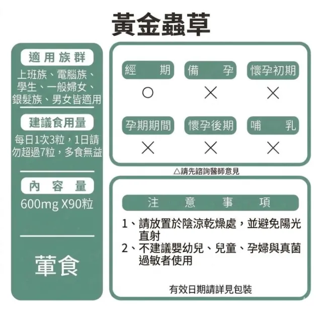 【草本之家】黃金蟲草膠囊1入組90粒/入(北蟲草.蛹蟲草)