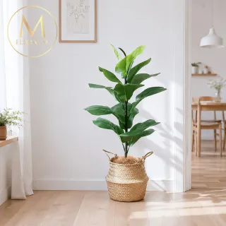 【Floral M】居家首選琴葉榕55cm仿真植栽(贈編織籃)(人造植栽/仿真樹/室內佈置/居家裝飾/桌上型植栽)