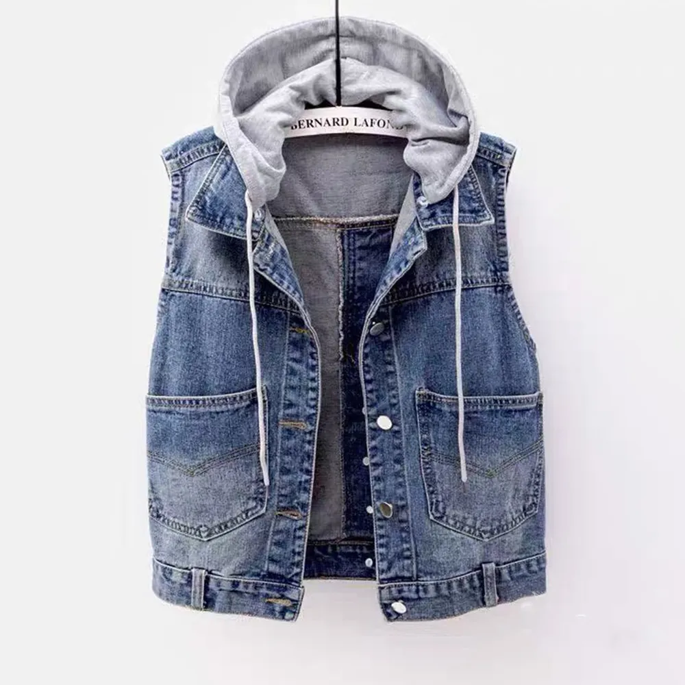 【buyer 白鵝】可拆帽 刷色口袋牛仔背心(藍色)