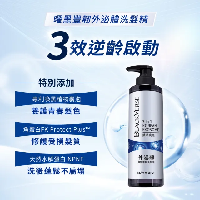 【美吾髮】BLACKVERSE賦活喚黑 曜黑豐韌外泌體洗髮精530ml(喚黑/豐盈/強韌/蓬鬆)