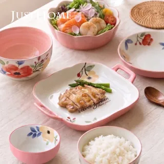 【Just Home】映花陶瓷9吋雙耳方盤(可微波 盤 餐盤 湯盤)