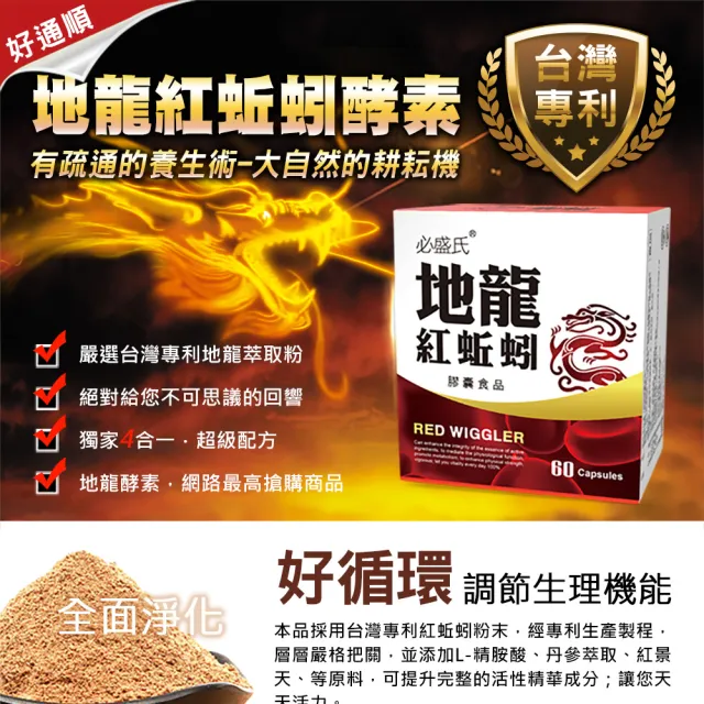 【草本之家】地龍紅蚯蚓酵素膠囊1入組60粒/入(蚓激酶.L-精胺酸.丹參.紅景天)