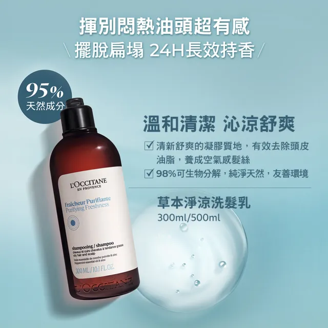 【L’Occitane 歐舒丹】官方直營 夏日去油抗屑潔髮組(草本精華抗屑洗髮乳300ml+草本淨涼洗髮乳500ml)
