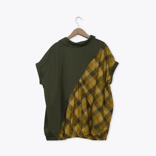 【MOSS CLUB】日系格紋拼接有領上衣 黃