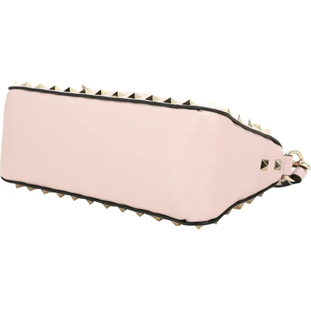【VALENTINO 范倫鐵諾】Rockstud 小款 荔紋牛皮鉚釘肩斜背腋下包(粉色)
